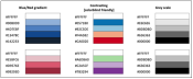 A chart of blue/red gradient, colorblind friendly, and grey scale hexidecimal color codes