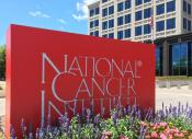 The National Cancer Institute sign outside of the Shady Grove buildings.